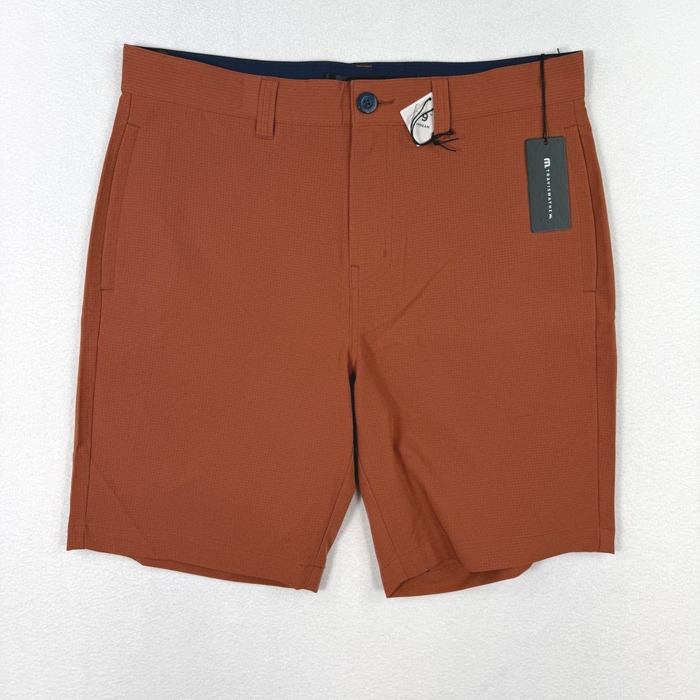 Travis Mathew Golf Shorts, 9" Inseam Size 34 Mens Maple Orange Step Dance NEW